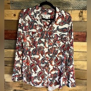 Liz Claiborne White Paisley Print Button Down Top Size Large
